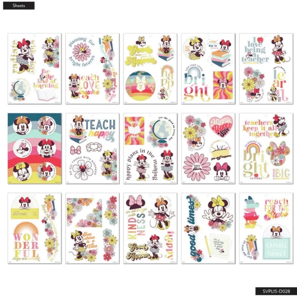 NWT- The Happy Planner LARGE VALUE PACK STICKERS-Disney Sunny Minnie Teacher